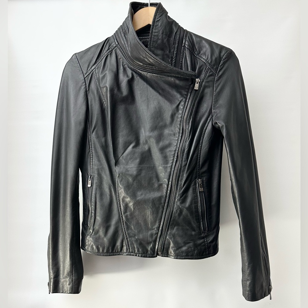 Black Asymmetric Leather Jacket - Women